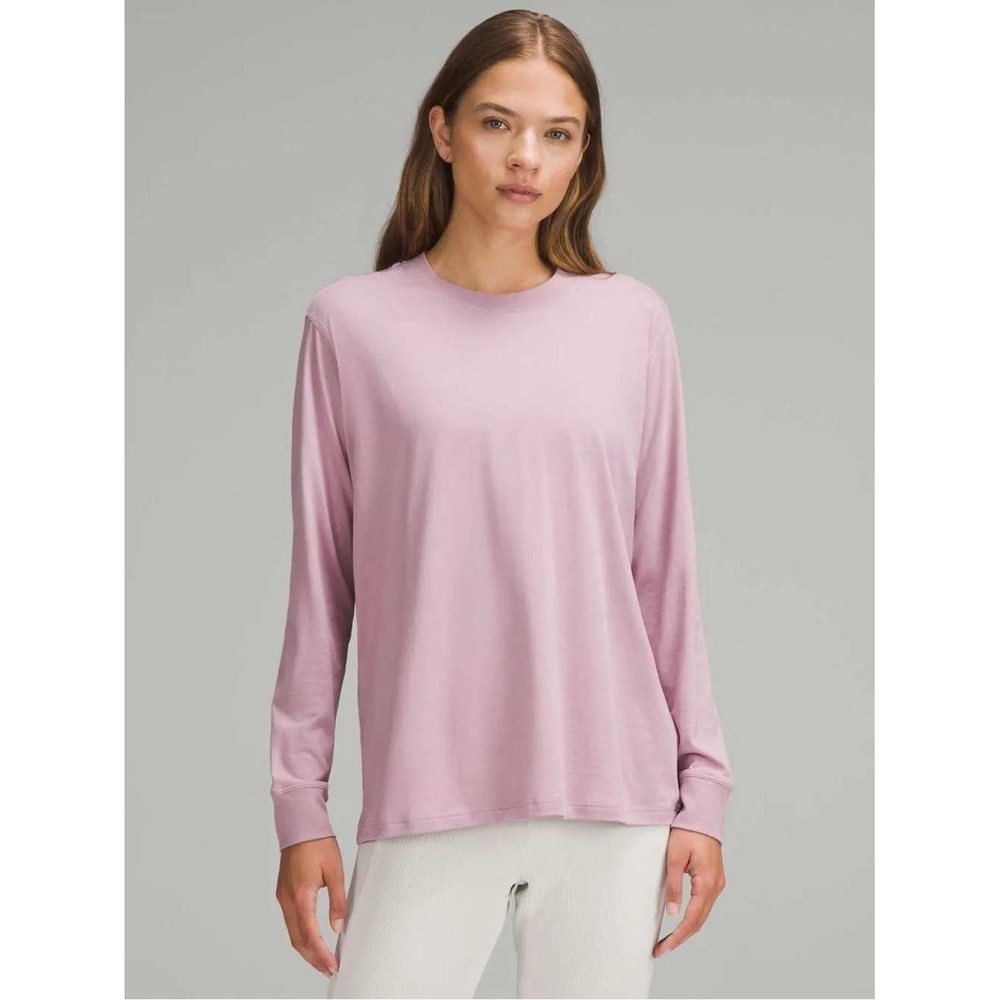 Lululemon All Yours Long Sleeve Shirt Rose Pink Pima Cotton LW3FROW Size 6